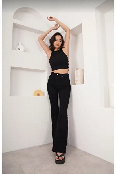 JAXEN BT11875054 καμπάνα Μαύρο ψηλόμεσο τζιν παντελόνι Comfort L ελαστικό ύφασμα