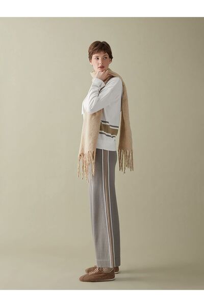 LC Waikiki Lcwaikiki Classic Beige Women's Knitwear Trousers with Elastic Wai...