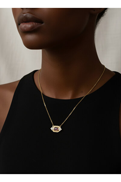 İris Jewelrys Çelik Perla Gold Bordo Kolye