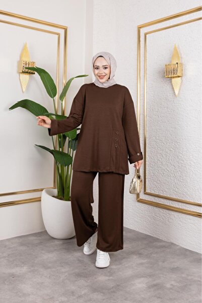 MODAMÜNASİP Comfortable and Stylish Two-Piece Set with Buttoned Cotton Viscose Pants