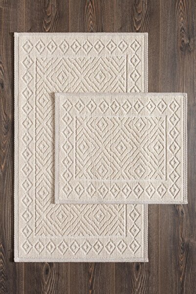 Cotto Home Sakura Sk008a Doğal Pamuk 2'li Banyo Paspas Seti 60x90 60x150cm Kaymaz Taban Makinada Yıkanabilir