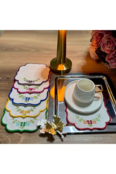 Veraluxe Home Kokteyl Peçetesi 6 Adet Keten Kanaviçe işlemeli ÖZEL LEKE TUTMAZ KUMAŞ