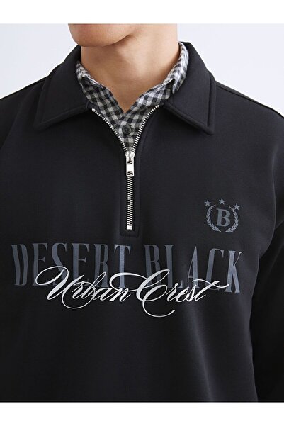 LC Waikiki Ανδρικό χοντρό φούτερ Polo Neck με τύπωμα