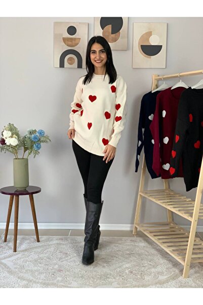 YusGos Women's Crew Neck Heart Knitwear Sweater