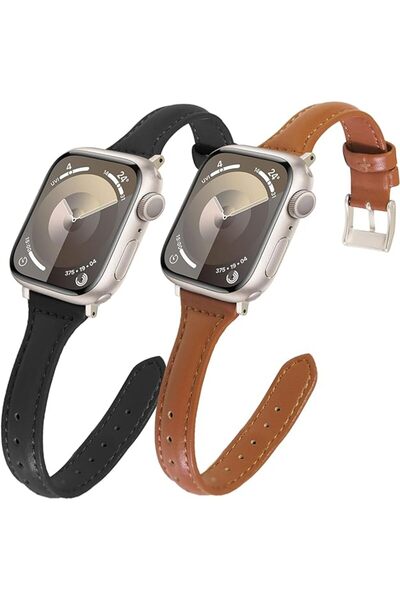 OEM Set de 2 curele pentru ceas inteligent Lovmunia, subțiri, din piele, compatibile cu Apple Watch