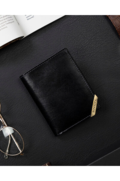 Other Vertical men's wallet with gold accent, grain leather - Rovicky