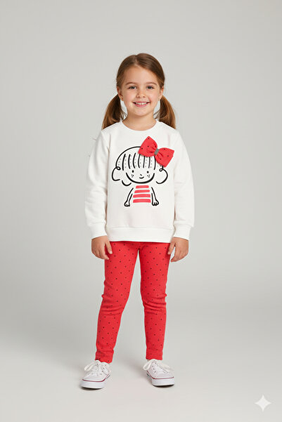 CloudStone Kız Bebek Büyük Fiyonklu Karakter Baskılı mevsimlik Pamuklu uzun kollu Alt Üst Takım