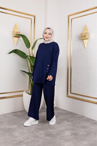 MODAMÜNASİP Comfortable and Stylish Two-Piece Set with Buttoned Cotton Viscose Pants