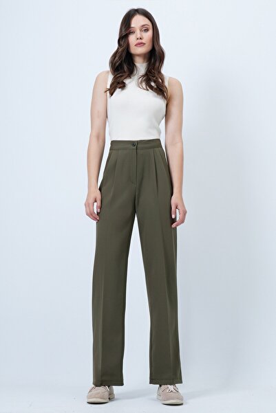 VAGGON Button Closure Double Pocket Palazzo Pants