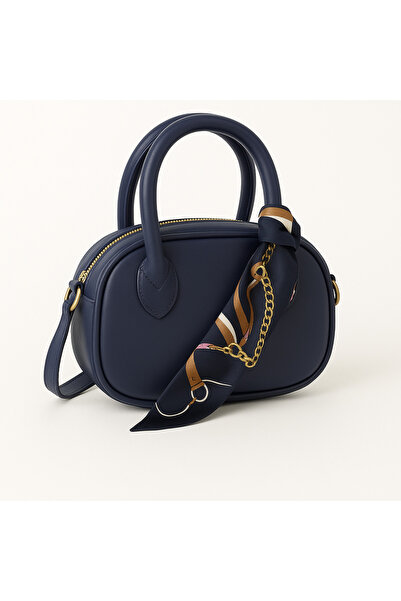 Nova Navy Blue Mini Hand & Shoulder Bag - Gold Detail, Scarf Accessory