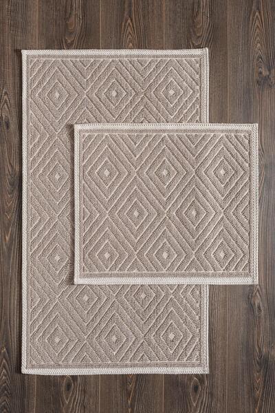 Cotto Home Sakura Sk004a Doğal Pamuk 2'li Banyo Paspas Seti 60x90 60x150cm Kaymaz Taban Makinada Yıkanabilir