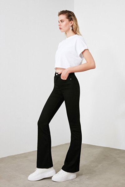 JAXEN بنطلون جينز أسود BT11011410 واسع الأرجل لا يتلاشى لونه