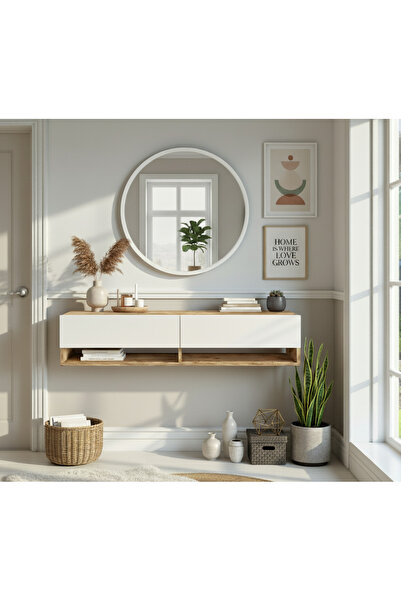 Robin Home Lia Aynalı Dresuar Duvara Monte Antre Hol 140cm Çam- Beyaz