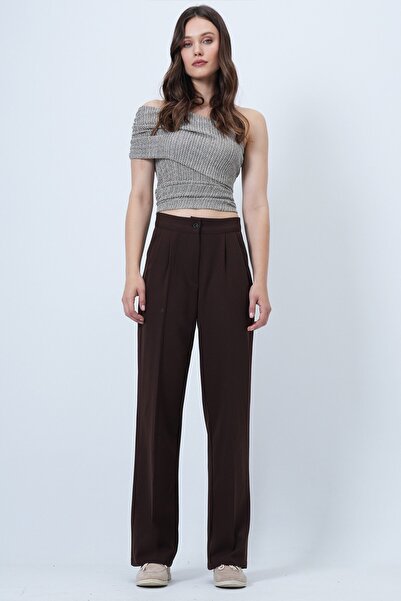 VAGGON Button Closure Double Pocket Palazzo Pants