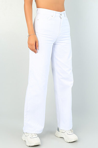 JAXEN Bt15495569 90's Women's High Waist White No Show W Wide Leg L Stretch Fabric Jeans Pants