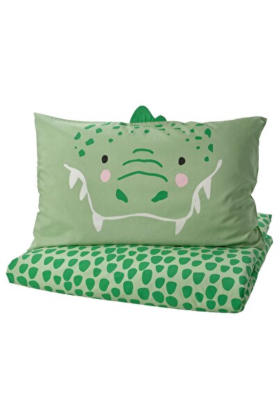 IKEA NATTHÄGER Duvet cover and pillowcase, green/crocodile, 150 x 200/50 x 80 cm