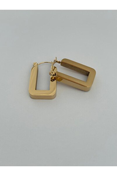 marsel aksesuar Gold Rectangular Cube Clip-On Non-Tarnish Steel Earrings