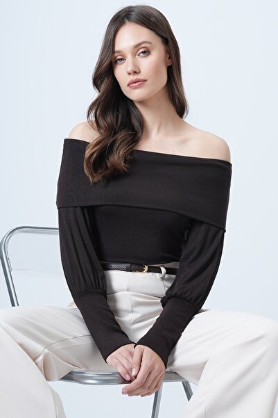 VAGGON Bluză cu guler Madonna cu mâneci largi, maro amar, pentru femei Vs01455