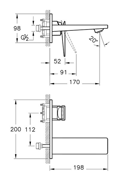 VitrA A42394 Brava Chrome Surface Mounted Concealed Sink Faucet