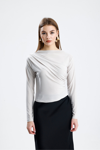 de zuzuu fashion Bluză cu mânecă lungă Sandy Fabric Cross detaliu încrețit