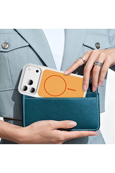 m.tk moveteck İphone 17 Pro Max Kılıf Magsafe Şarj Özellikli Metal Buton Çift Renk Tasarımlı Sert Silikon Kapak