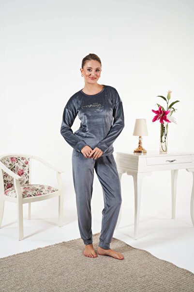 Elvarthandmade Estiva 25383 Long Sleeve Velvet Pajama Set