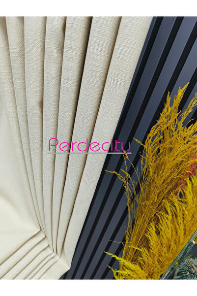 PERDECITY Natural Linen Cream Background Curtain Single Panel (Without Batteries) Straight Installation