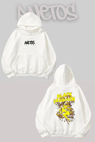 Anetos Black Sabbath 18 Бяла суитшърт с качулка и печат на гърба