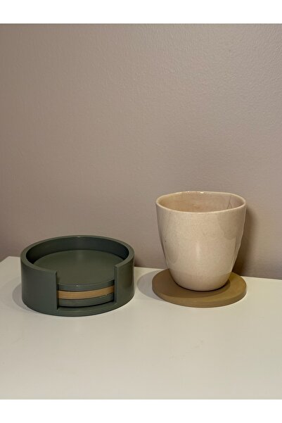 N&E Studio مجموعة من 4 قواعد أكواب |   الزعفران الأخضر والكريم |   قاعدة مصنوعة يدويًا من الحجر على الطراز الاسكندنافي مع طلاء