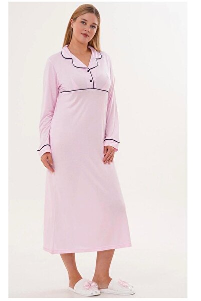 EM&FA TEKSTİL Women's Dressing Gown Nightgown with Collar Detail