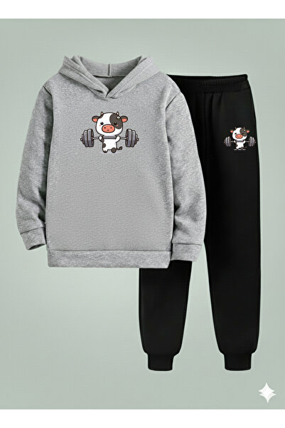 LORVEX Hanorac pentru copii cu glugă cu imprimeu SWEET COW, 3 fire, din fleec...