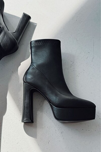 I Love Shoes Inora Kadın Platform Topuklu Streç Bot Siyah Mat Deri
