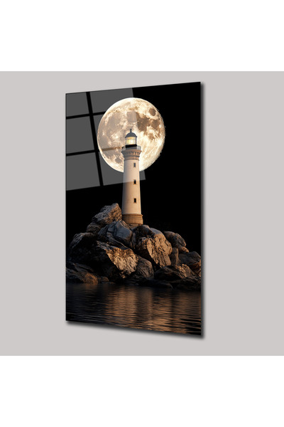 SteelArtDec DENİZ FENERİ VE AY MANZARALI - CAM TABLO - DEG0147
