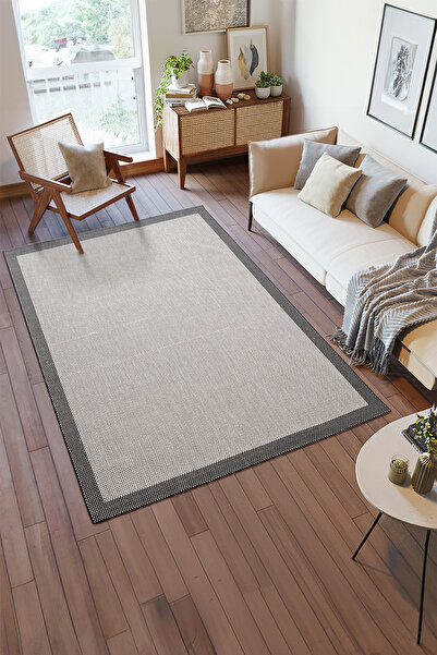 Deseneva 1148 Bej-Siyah Sisal Jüt Halı Modern Yıkanabilir Toz Vermez Antialer...