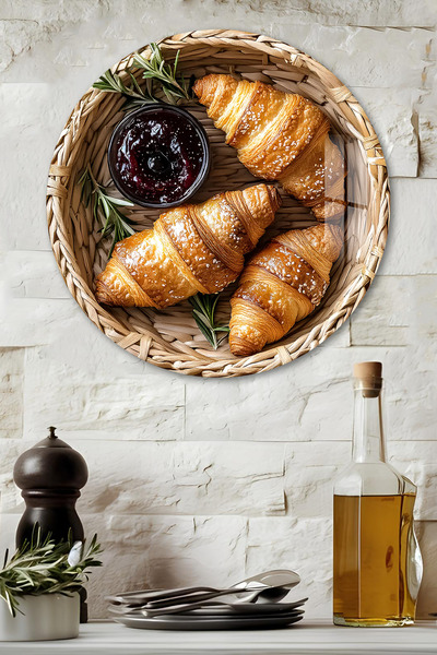 kutuTR 3D Görünümlü Temperli Cam Tablo – Kruvasan ve Reçel Temalı Duvar Süsü ...