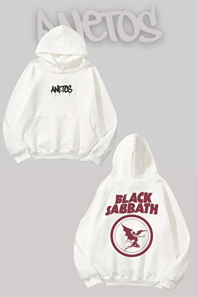 Anetos Black Sabbath 0 Бяла суитшърт с качулка и печат на гърба