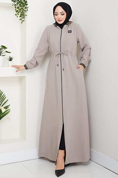 hafsamina File Hooded Tie-Up Ferace Beige Hm2360