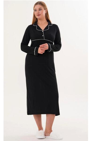 EM&FA TEKSTİL Women's Dressing Gown Nightgown with Collar Detail