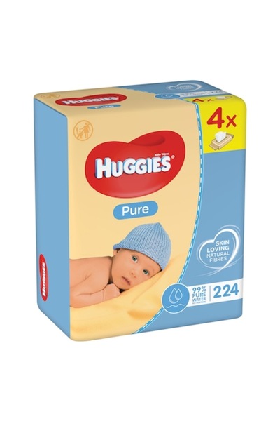 Huggies Pure Wet Wipes, 4 packs x 56, 224 pcs