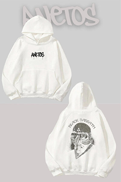 Anetos سويت شيرت بلاك ساث 7 سيرت مطبوع وايت بغطاء رأس