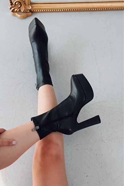 I Love Shoes Inora Kadın Platform Topuklu Streç Bot Siyah Mat Deri
