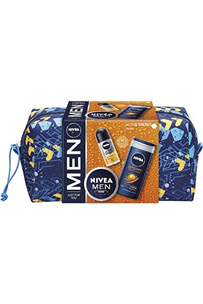 NIVEA Men Active Energy Gift Set: Creme 150ml, Shower Gel 250ml, Roll-on 50ml + Bag