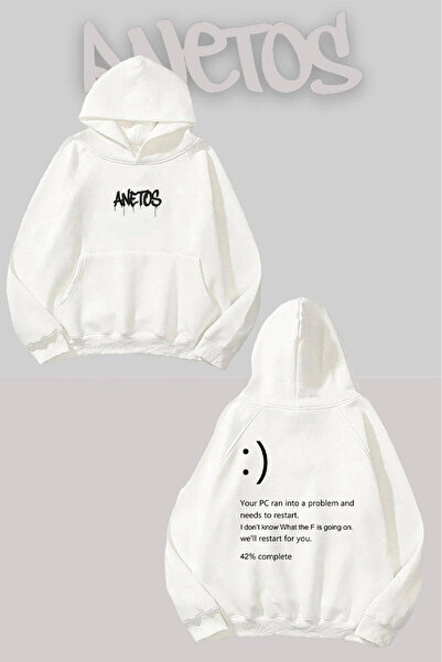 Anetos Negru 1 Spate cu imprimeu Alb cu glugă Swea tricou