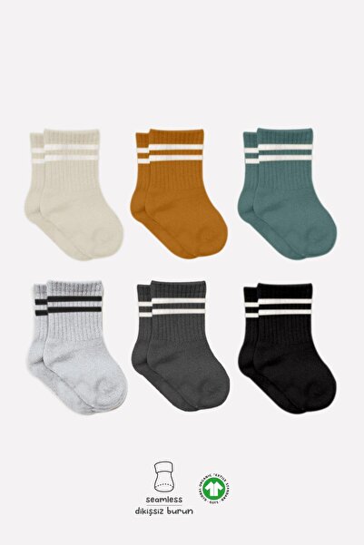 Bistyle 6 Çift Organik Pamuk Bebek Çorap Çemberli Dikişsiz Penye Soket Kız Er...