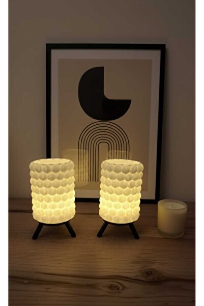 ASYDESIGN Tealight Mumluk Modern Dekorlu Pilli Ledli 2'li Set