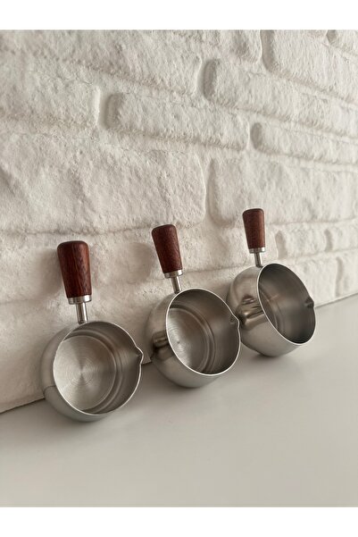 yeninesilevim 3'lü Mini Akasya Saplı Çelik Yuvarlak Ölçü Kaşığı Kalıbı 60 ml / 120 ml /180 ml