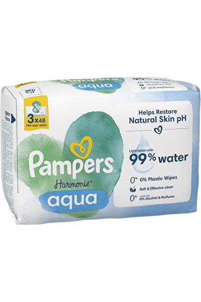 Pampers Harmonie Aqua Wet Wipes, 0% plastic, 3 packs x 48, 144 pcs