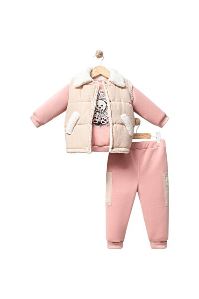 Buqete Bear Printed Vest Set Girls' Set