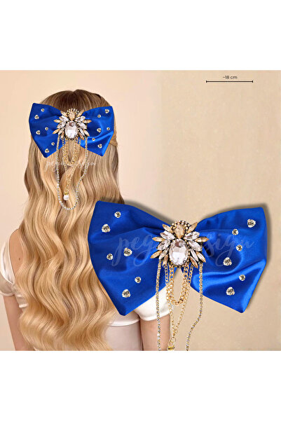 pegu baby collection أزرق بلون الكوبالت مشبك أوتوماتيكي بتصميم خاص من الساتان الأزرق مع سلسلة من الأحجار،009