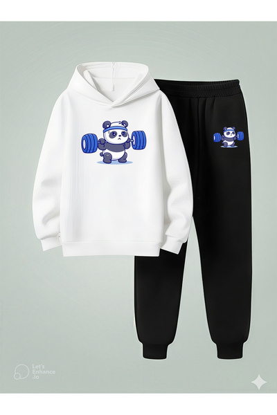 LORVEX Детски комплект с качулка SWEET PANDA Стиснат трикотажен суитчър с кач...